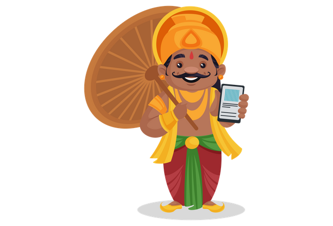 King Mahabali is holding mobile phone in hand  Illustration