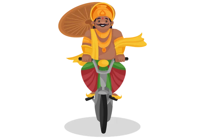 King Mahabali riding a bicycle  Illustration