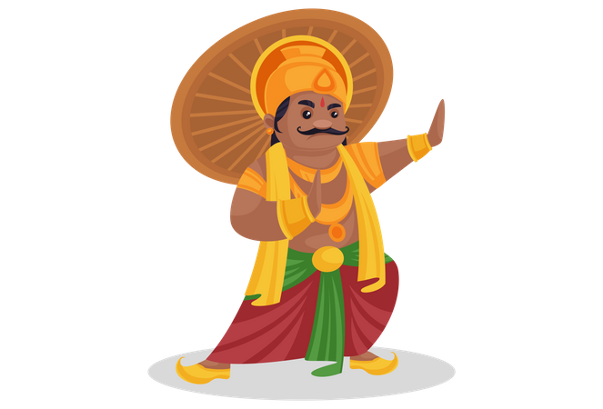 King Mahabali standing with stop hand sign  Illustration