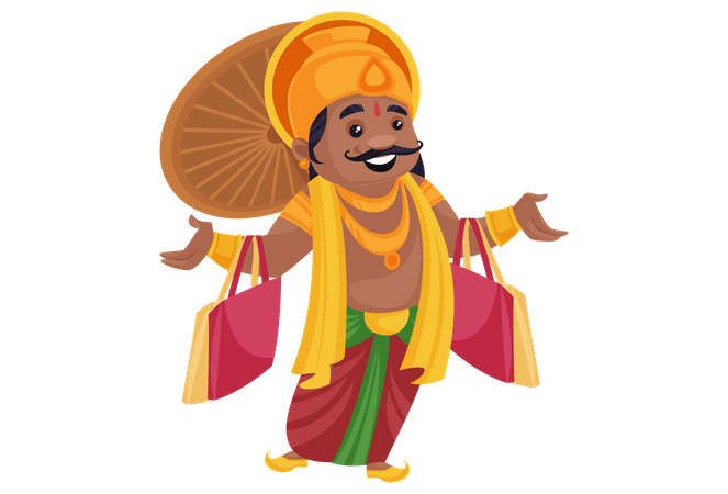 King Mahabali with shopping bags in hands  Illustration