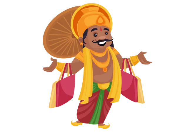 King Mahabali with shopping bags in hands  Illustration