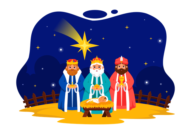 Kings celebrating jesus birth  Illustration