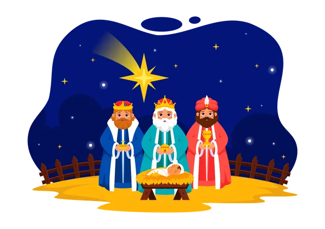 Kings celebrating jesus birth  Illustration