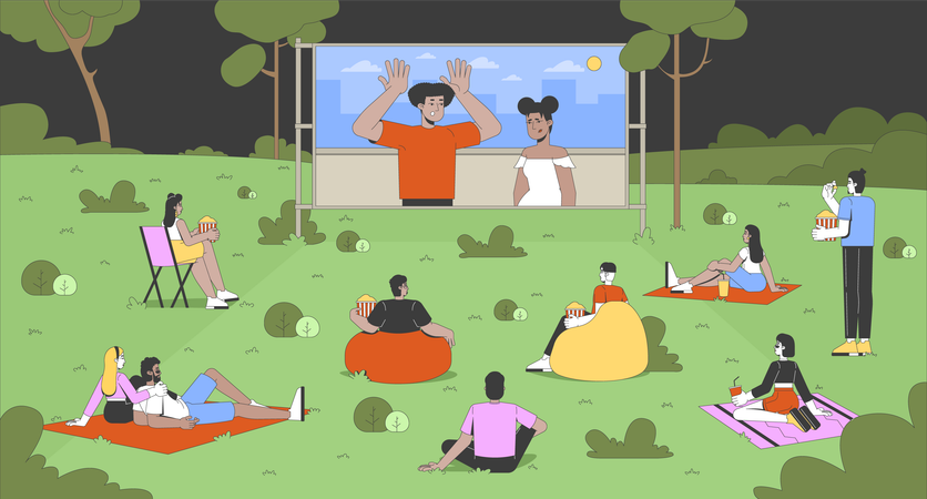 Filmabend im Freien im Park  Illustration
