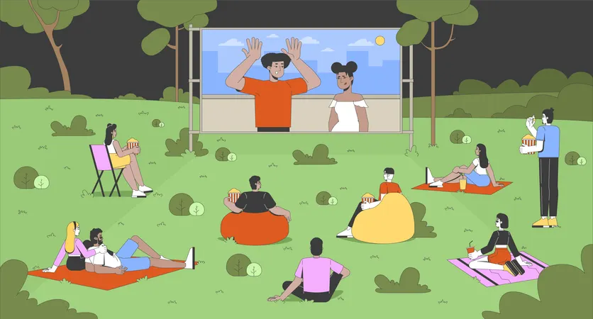 Filmabend im Freien im Park  Illustration