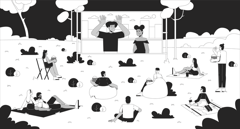 Filmabend im Freien im Park  Illustration