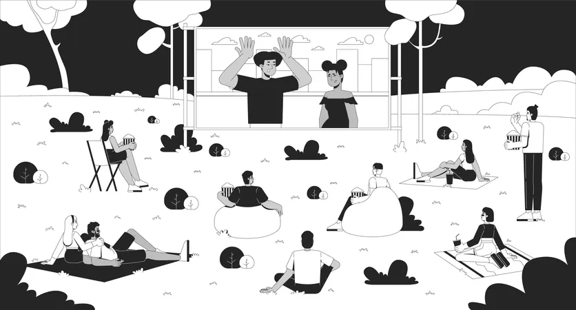 Filmabend im Freien im Park  Illustration