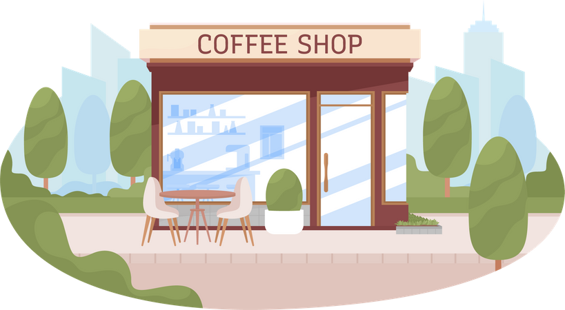 Kiosque de café avec table vide  Illustration