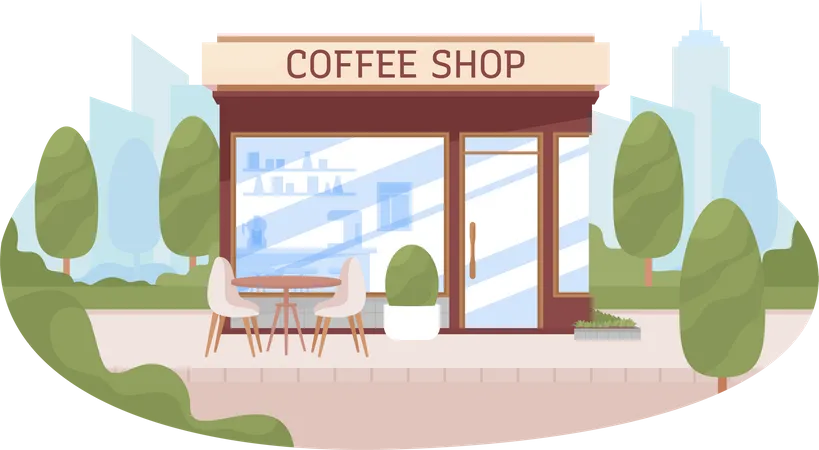 Kiosque de café avec table vide  Illustration