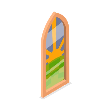 Kirche gebeizt Bogenfenster  Illustration