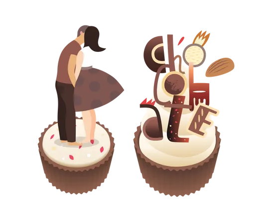 Kissing on chocolate cake Illustration