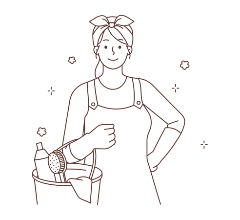 Femme de ménage tenant un kit de nettoyage  Illustration