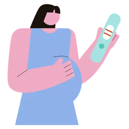 Senhora grávida segurando kit de teste de gravidez  Ilustração