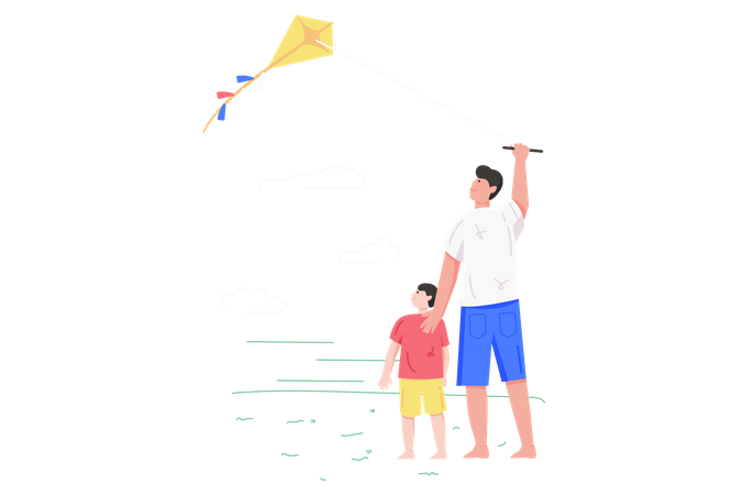 Pai e filho voando kit juntos  Ilustração