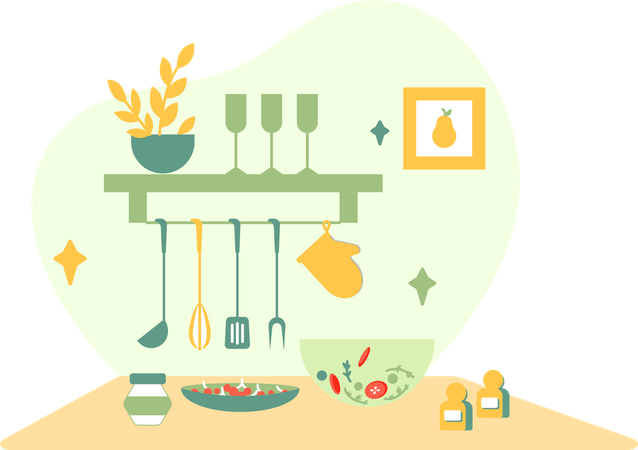 Kitchen and Delicious Recipe  Illustration