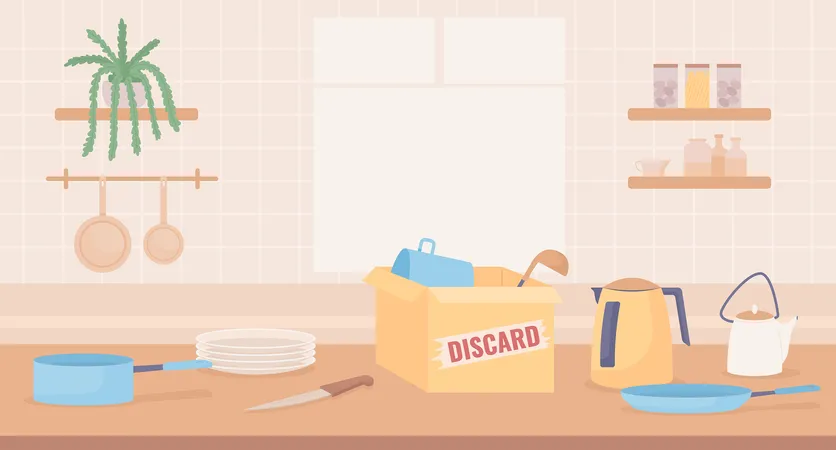 Kitchen countertop with cardboard boxes  Illustration