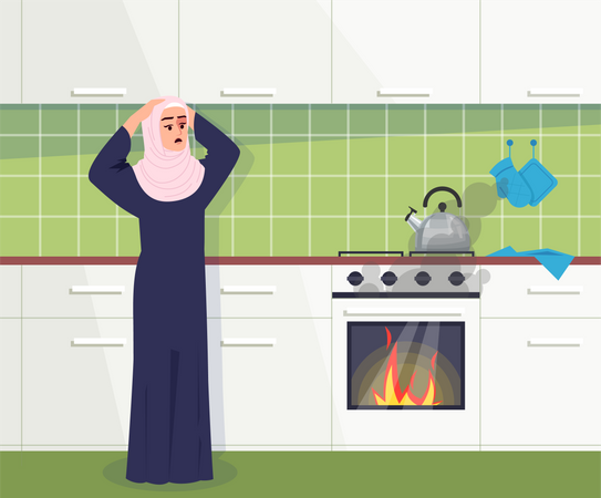 Kitchen fire accident  Illustration