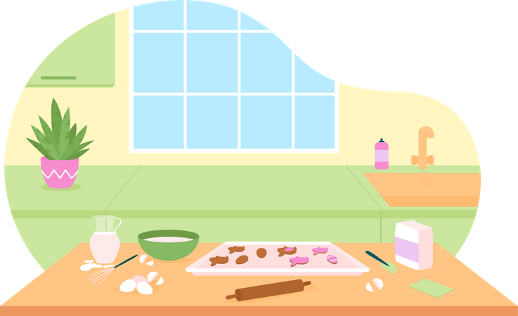 Kitchen for baking Easter cookies Illustration