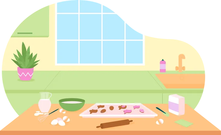 Kitchen for baking Easter cookies Illustration