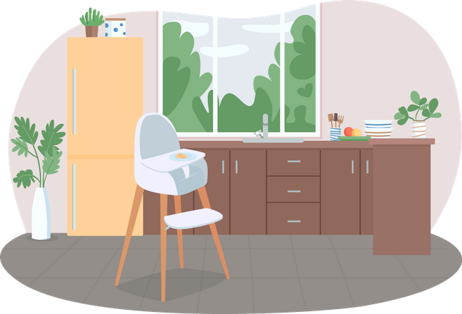 Kitchen with highchair  Illustration