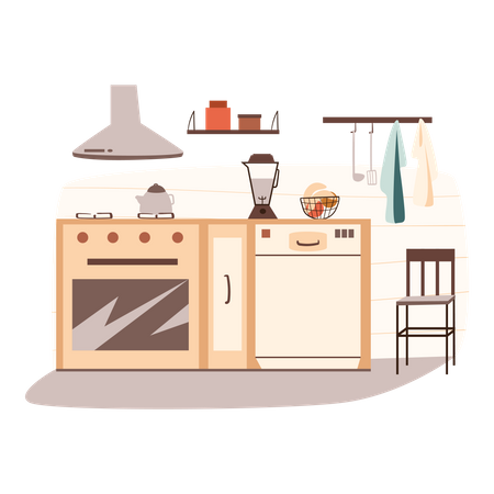 Kitchen with oven Illustration