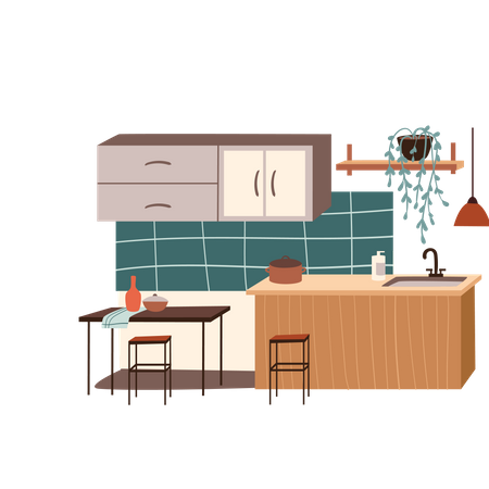 Kitchen with washing basin Illustration