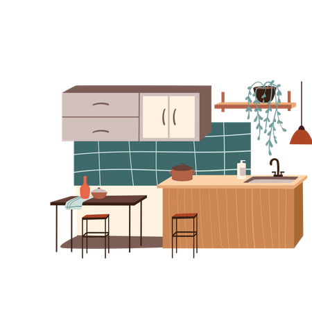 Kitchen with washing basin  Illustration