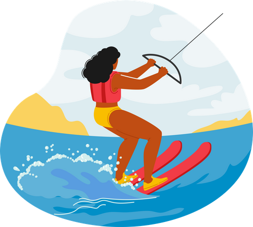 Kite Surfer Female Glides Over Waves  Illustration