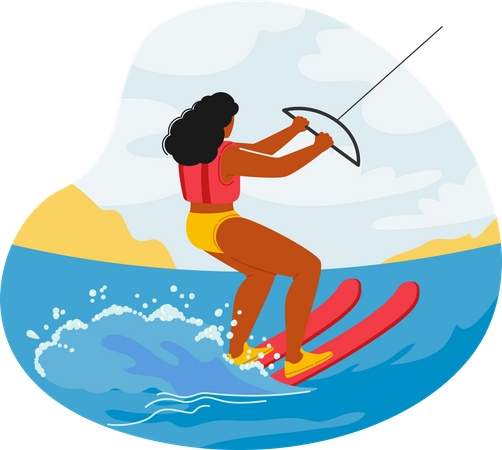 Kite Surfer femelle glisse sur les vagues  Illustration