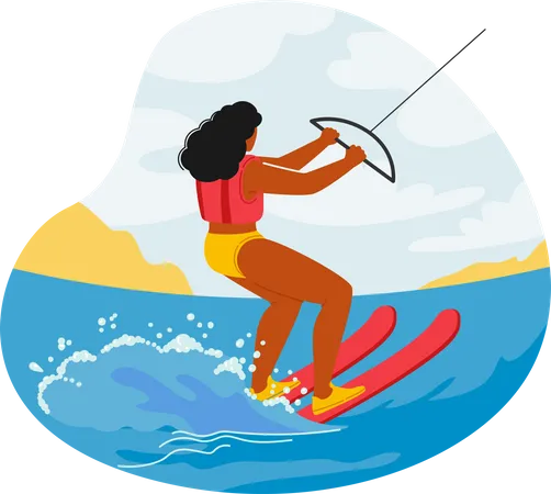 Kite Surfer femelle glisse sur les vagues  Illustration