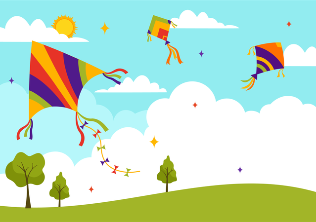 Kites flying in sky  Illustration