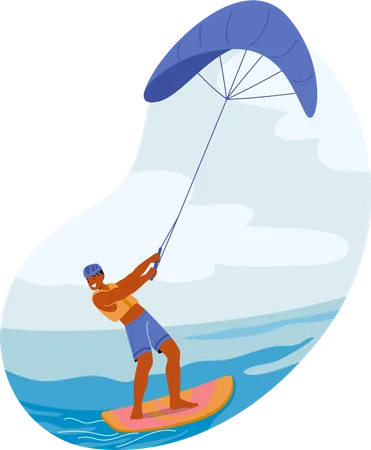Kitesurfer Mann reitet die Wellen  Illustration