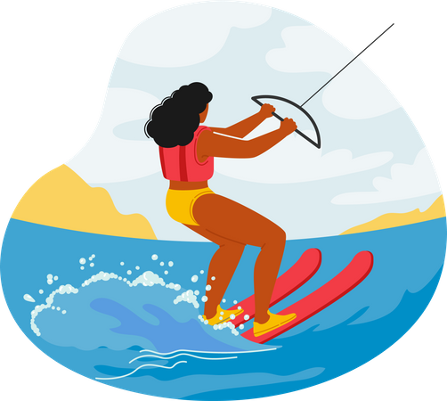 Kitesurferin gleitet über Wellen  Illustration