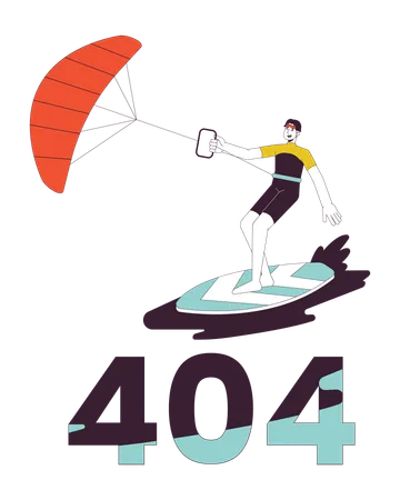Kitesurfing Error 404 Flash Message Surfer With Kite Standing On Board Empty State Ui Design Page Not Found Popup Cartoon Image Water Sports Vector Flat Illustration Concept On White Background Illustration