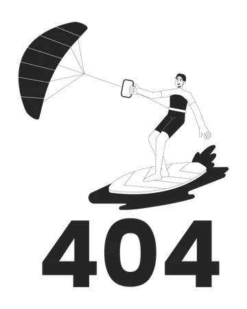 Kitesurfing Black White Error 404 Flash Message Surfer With Kite Stands On Board Monochrome Empty State Ui Design Page Not Found Popup Cartoon Image Water Sports Vector Flat Outline Illustration Illustration