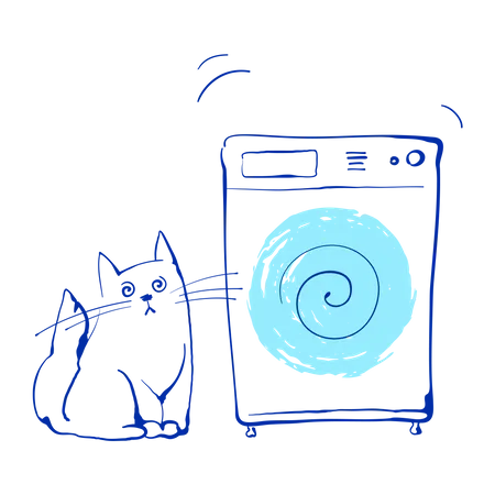 Kitty next to washing machine Illustration