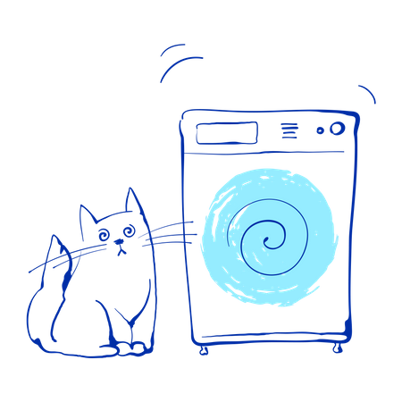 Kitty next to washing machine  Illustration