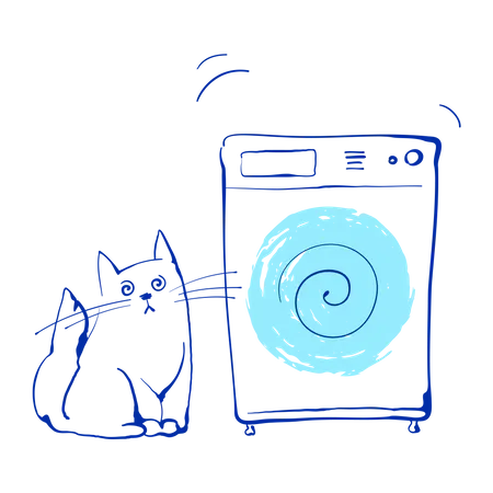 Kitty next to washing machine  Illustration