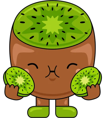 Mascote kiwi comendo kiwi  Ilustração