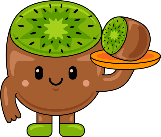 Mascote kiwi segurando kiwi  Ilustração