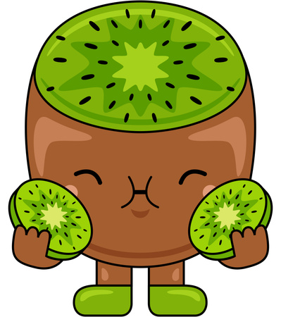 Kiwi-Maskottchen isst Kiwi  Illustration