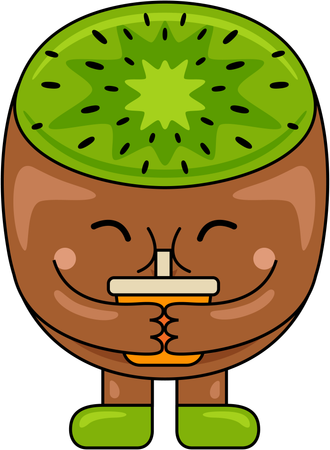 Kiwi-Maskottchen trinkt Saft  Illustration