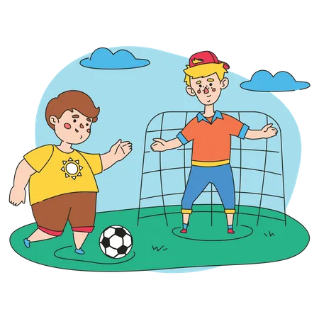 Kleine Jungs spielen Fußball  Illustration