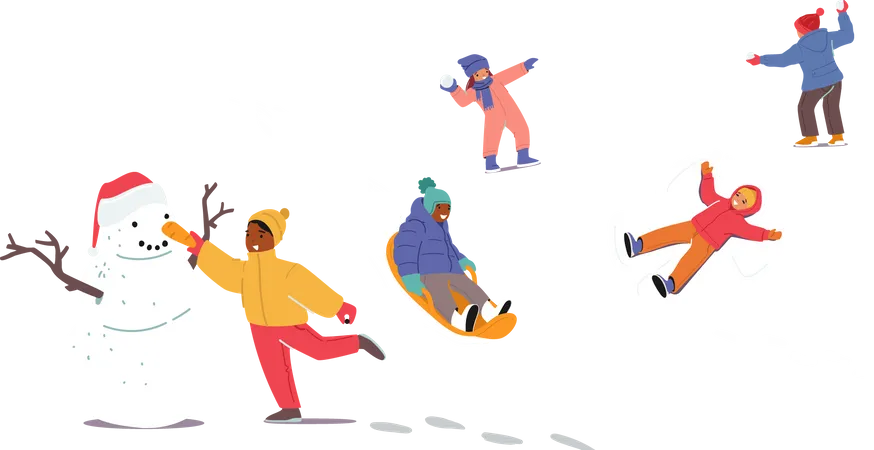 Kleine Kinder haben Spaß im Schnee  Illustration