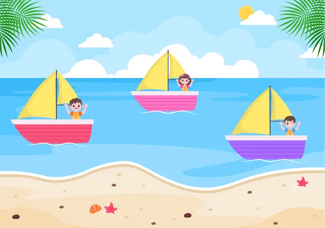 Kleine Kinder segeln im Boot  Illustration