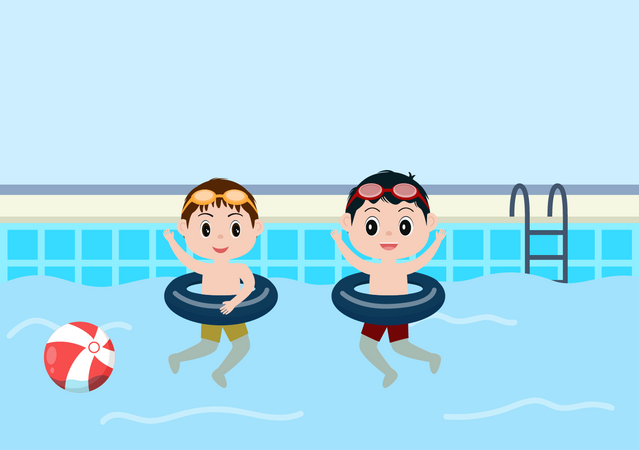 Kleine Kinder spielen im Schwimmbad  Illustration