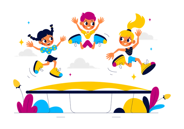 Kleine Kinder springen auf Trampolin  Illustration