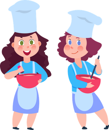 Kleine Mädchen kochen zusammen  Illustration