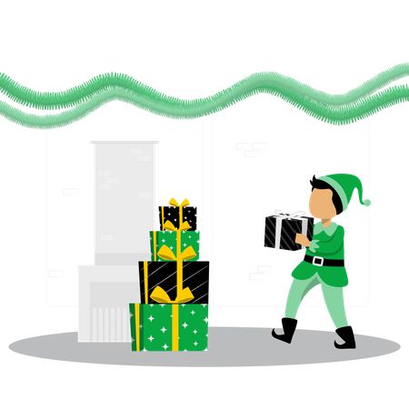 Kleiner Elf mit Weihnachtsgeschenk  Illustration