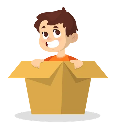 Kleiner glücklicher Junge in der Kiste  Illustration